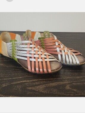 Sheridan Mia Leather Sandals Strapy 8.5 Woven Colorful Slip-On Flats